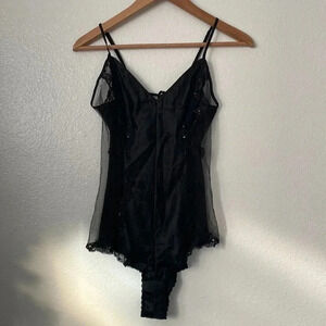 Victorias Secret S Black Lace Sequin Teddy Bodysuit